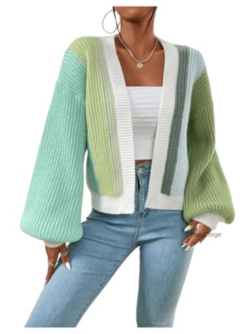 SHENHE Women's Cropped Ribbed Knit Cardigan Open Front Long Sleeve Sweater